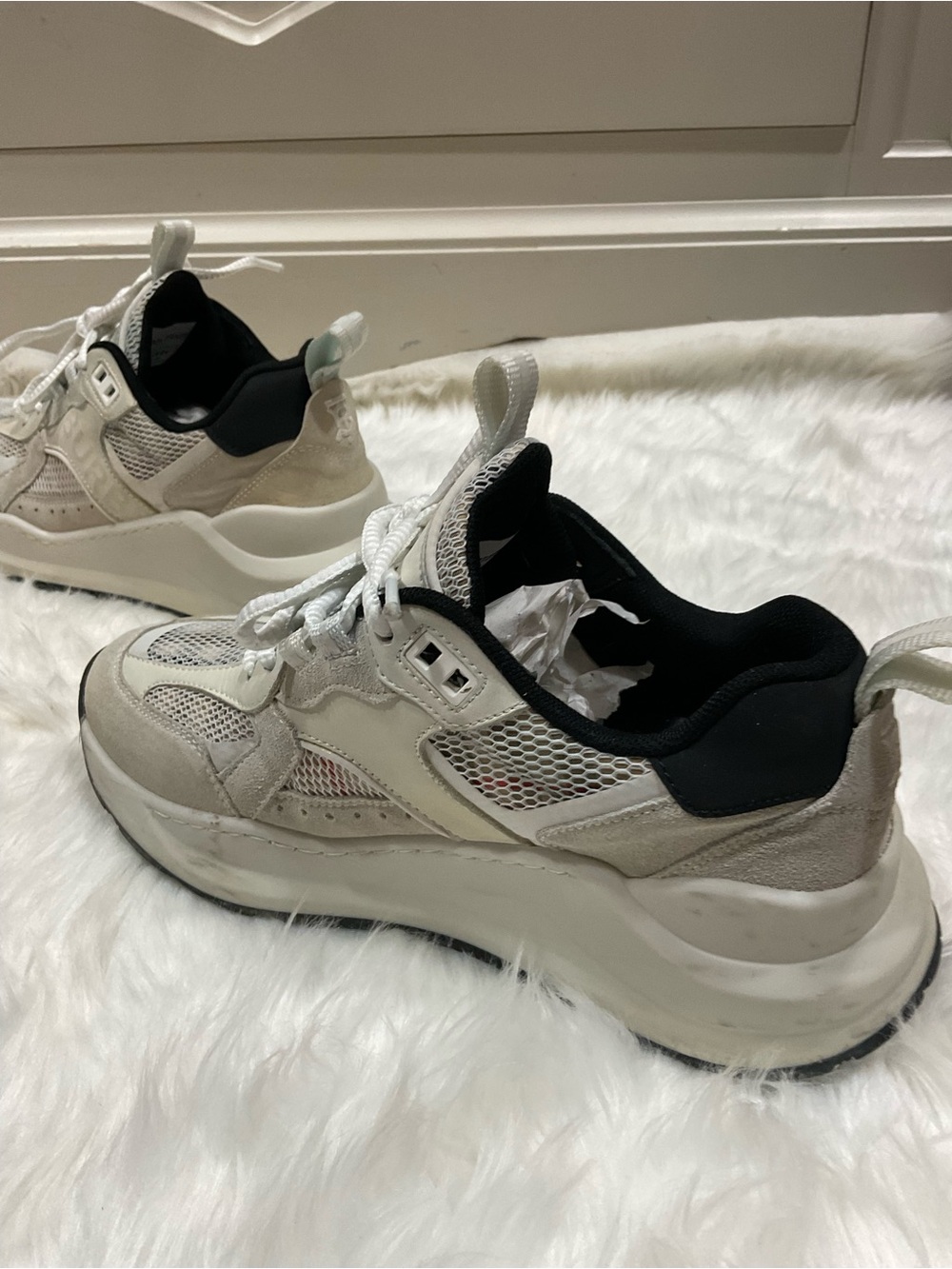 Women’s Burberry Logo Print Leather, Suede and Check Mesh Sneakers - Picture 4 of 13